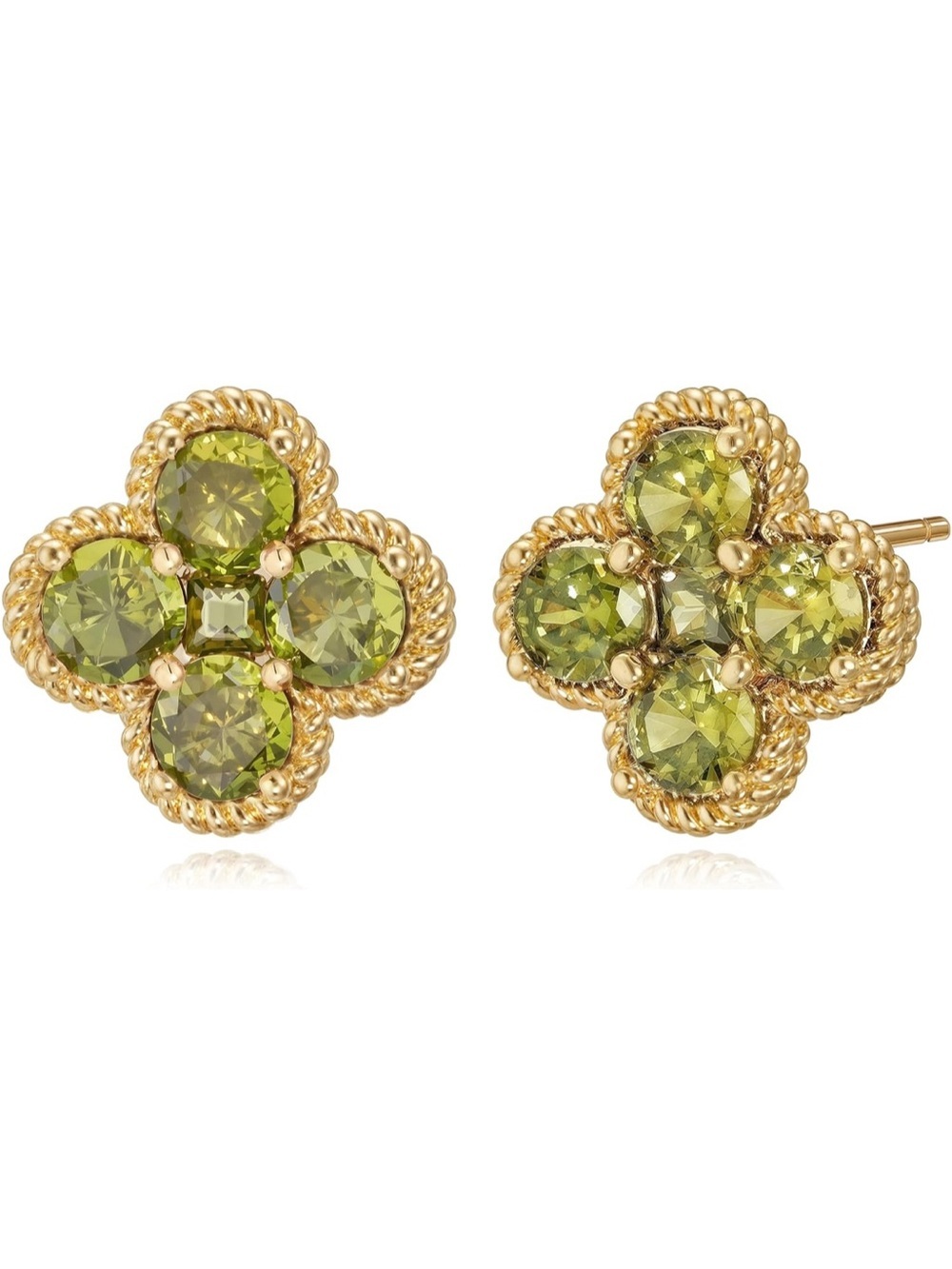 14K Gold Plated Olive Green CZ Crystal Clover Stud Earrings